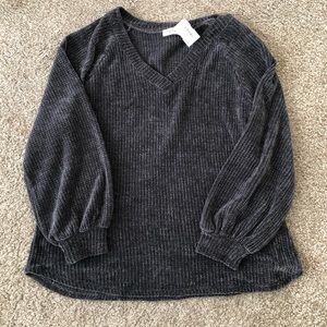 Chenille V-neck oversized sweater